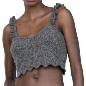 Zara NWT‎ Gray Knit Ruffle Crop Tank